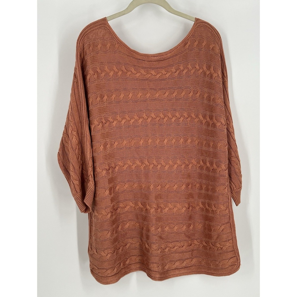 Lauren Ralph Lauren Cable Knit boat neck 3/4 Sleeve Sweater Orange LRL Size 1X
